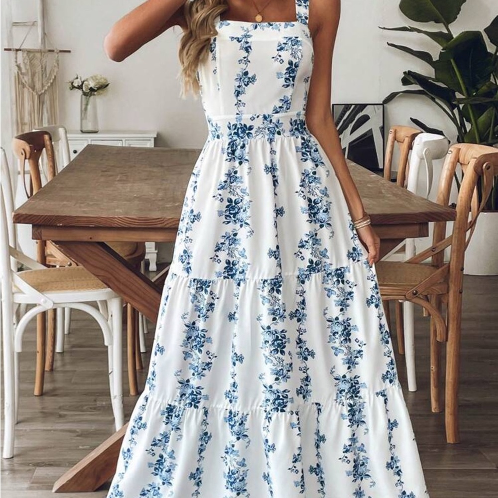 NWOT - Floral Blue and White Maxi Dress